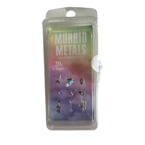 Steel Blue Butterfly Mushroom Nose Stud & Hoop 9 Pack